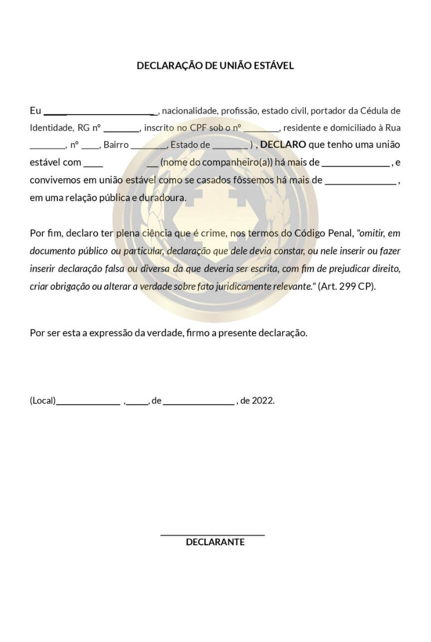 Declaração União Estável MODELO Declaração União Estável MODELO